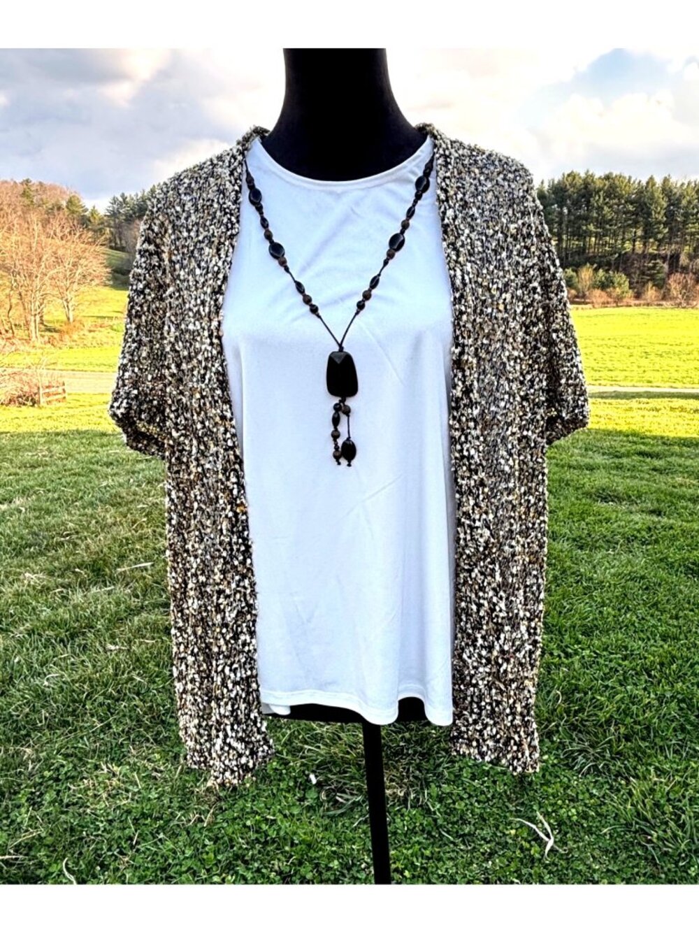 Alfred Dunner Womens XL Open Front Layered Cardigan Knit with Necklace career
